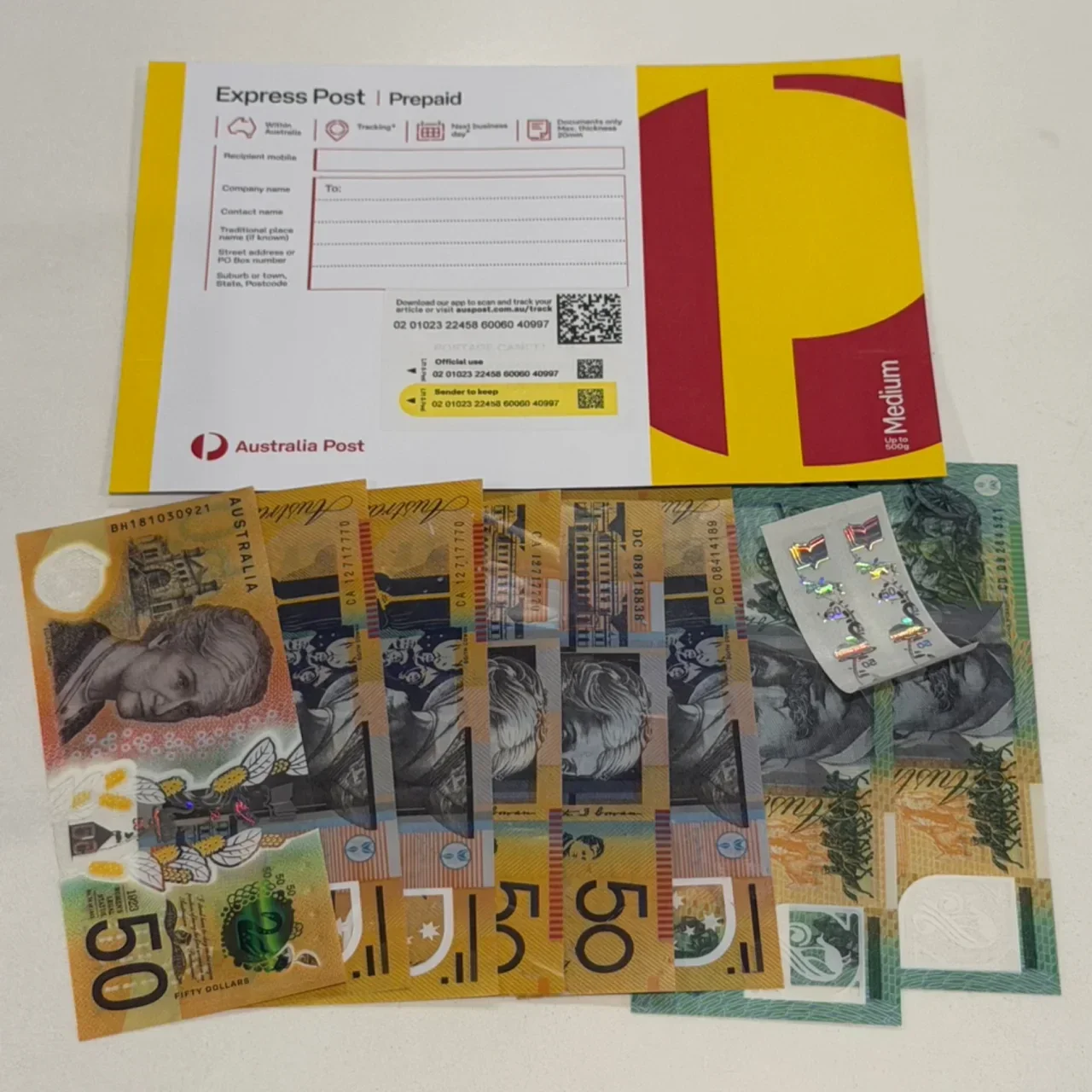 $50 notes with envelope